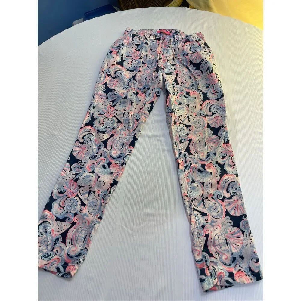 Lilly Pulitzer Aden High Tide It's For Shore 100% Linen Pants Size Small